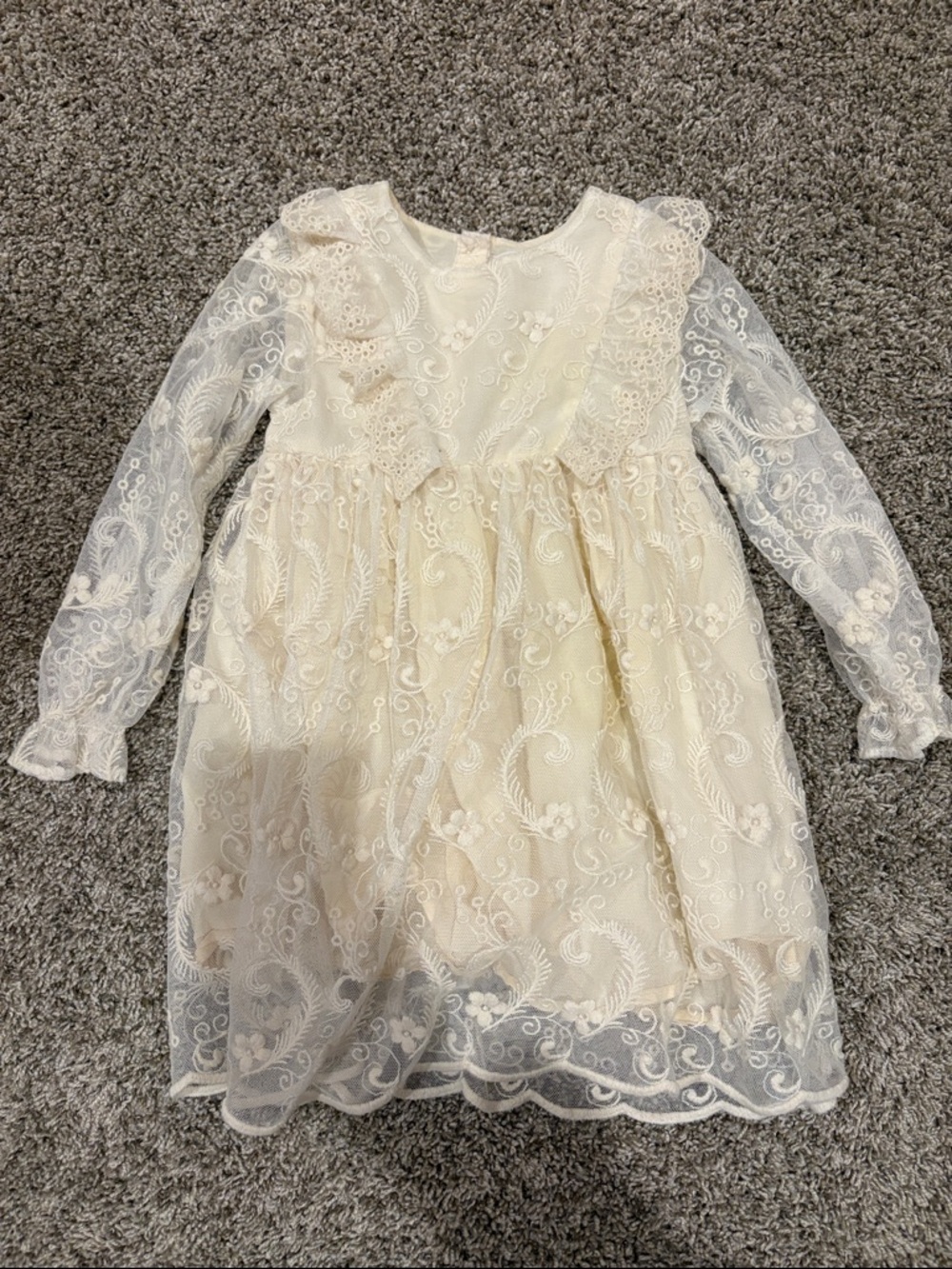 Girls' Ivory Lace Long-Sleeve Dress